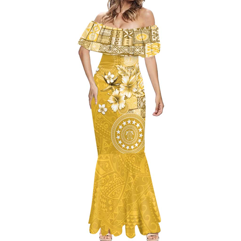 Cook Islands Mermaid Dress Yellow Hibiscus And Stars