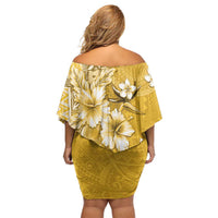 Cook Islands Off Shoulder Short Dress Yellow Hibiscus And Stars