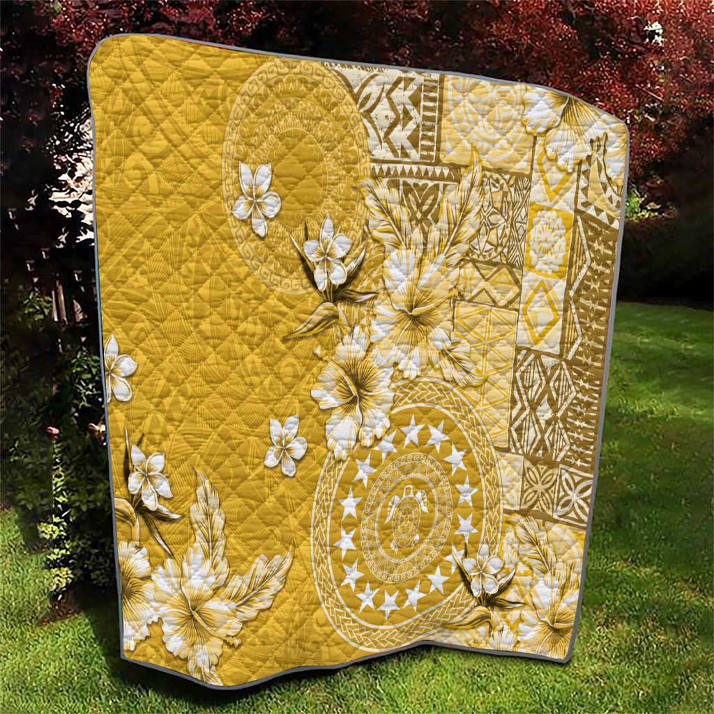 Cook Islands Quilt Yellow Hibiscus And Stars LT05 - Polynesian Pride