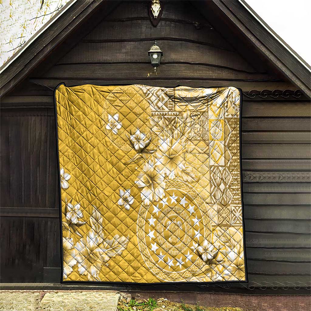 Cook Islands Quilt Yellow Hibiscus And Stars LT05 - Polynesian Pride