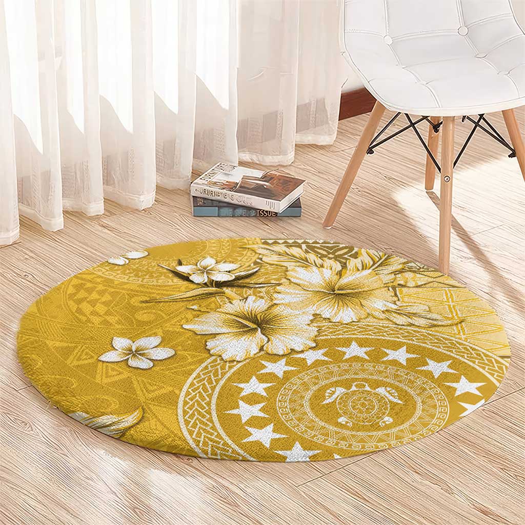 Cook Islands Round Carpet Yellow Hibiscus And Stars LT05 - Polynesian Pride