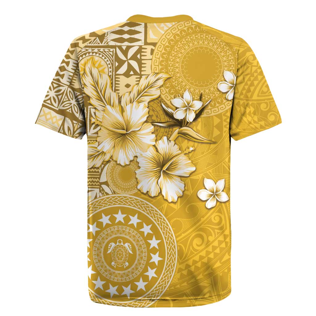 Cook Islands Rugby Jersey Yellow Hibiscus And Stars LT05 - Polynesian Pride