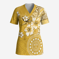 Cook Islands Scrub Top Yellow Hibiscus And Stars - Polynesian Pride