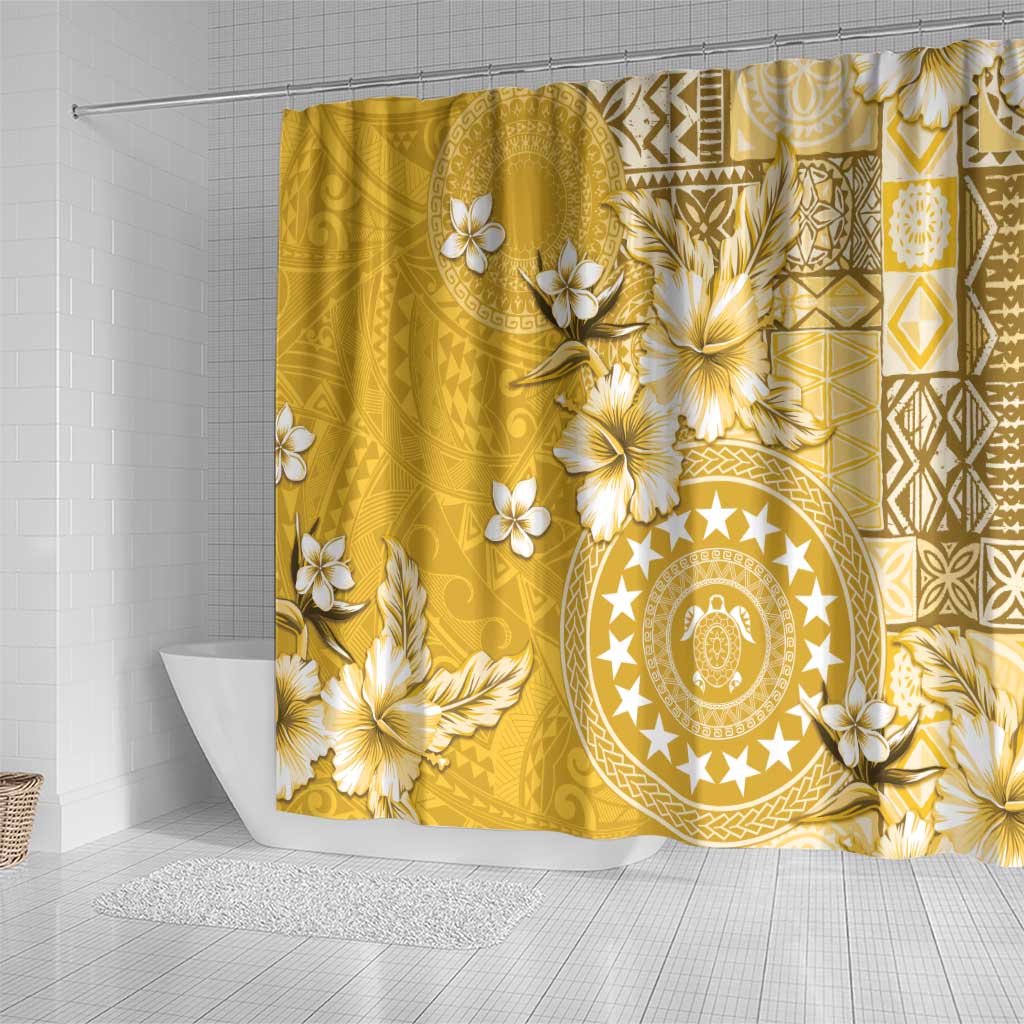 Cook Islands Shower Curtain Yellow Hibiscus And Stars