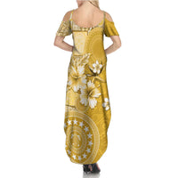 Cook Islands Summer Maxi Dress Yellow Hibiscus And Stars