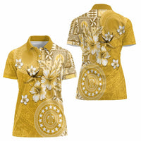 Cook Islands Women Polo Shirt Yellow Hibiscus And Stars