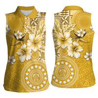 Cook Islands Women Sleeveless Polo Shirt Yellow Hibiscus And Stars LT05 - Polynesian Pride