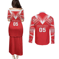 Custom Tahiti Football Couples Matching Puletasi and Long Sleeve Button Shirt Coat Of Arms Polynesian Tribal Pattern LT05 - Polynesian Pride