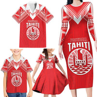 Custom Tahiti Football Family Matching Long Sleeve Bodycon Dress and Hawaiian Shirt Coat Of Arms Polynesian Tribal Pattern LT05 - Polynesian Pride