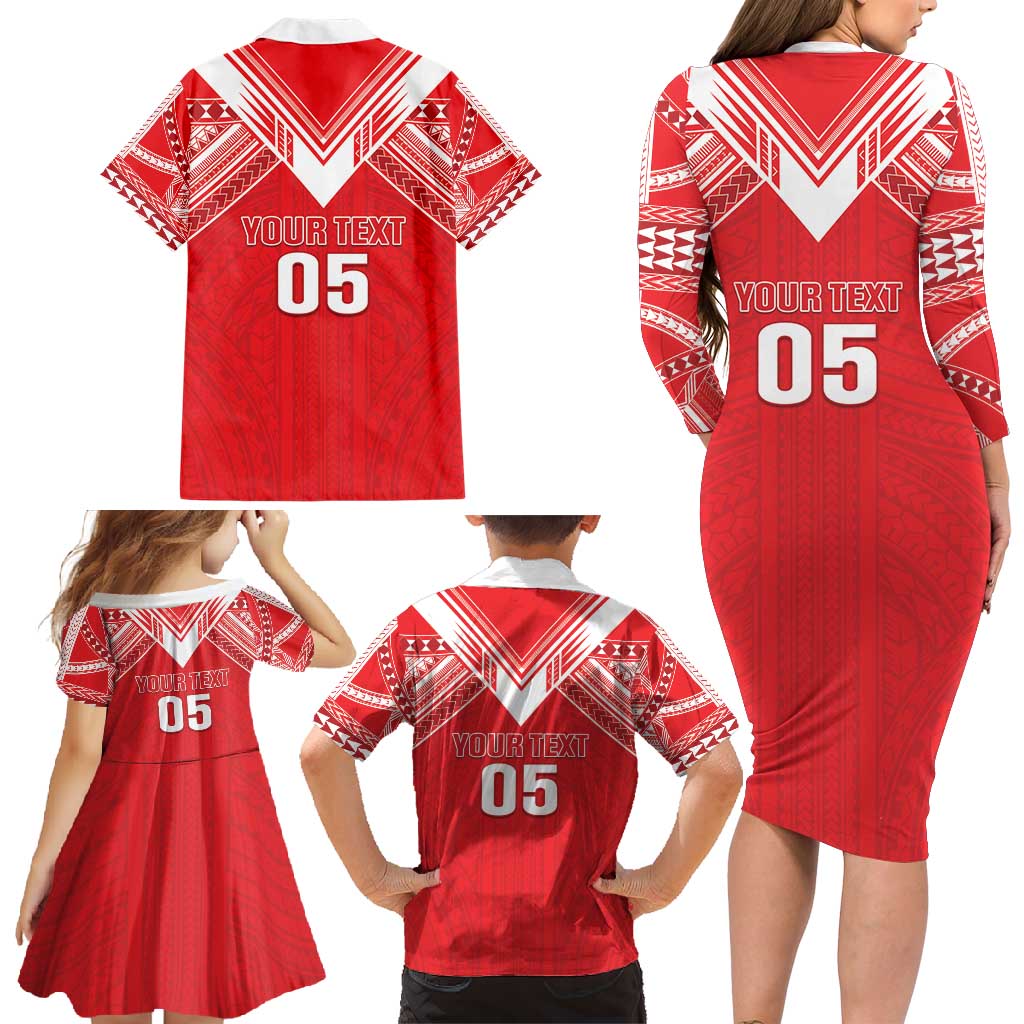 Custom Tahiti Football Family Matching Long Sleeve Bodycon Dress and Hawaiian Shirt Coat Of Arms Polynesian Tribal Pattern LT05 - Polynesian Pride