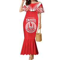 Custom Tahiti Football Family Matching Mermaid Dress and Hawaiian Shirt Coat Of Arms Polynesian Tribal Pattern LT05 Mom's Dress Red - Polynesian Pride