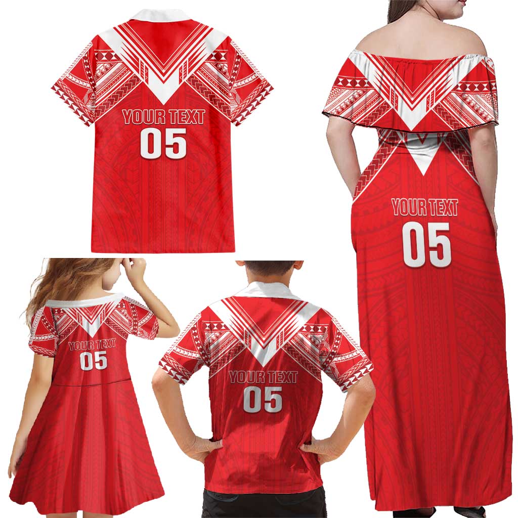 Custom Tahiti Football Family Matching Off Shoulder Maxi Dress and Hawaiian Shirt Coat Of Arms Polynesian Tribal Pattern LT05 - Polynesian Pride