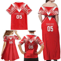 Custom Tahiti Football Family Matching Off Shoulder Maxi Dress and Hawaiian Shirt Coat Of Arms Polynesian Tribal Pattern LT05 - Polynesian Pride