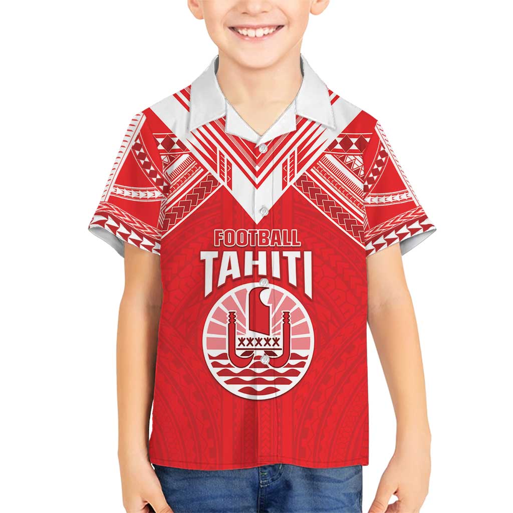 Custom Tahiti Football Family Matching Off Shoulder Short Dress and Hawaiian Shirt Coat Of Arms Polynesian Tribal Pattern LT05 Son's Shirt Red - Polynesian Pride