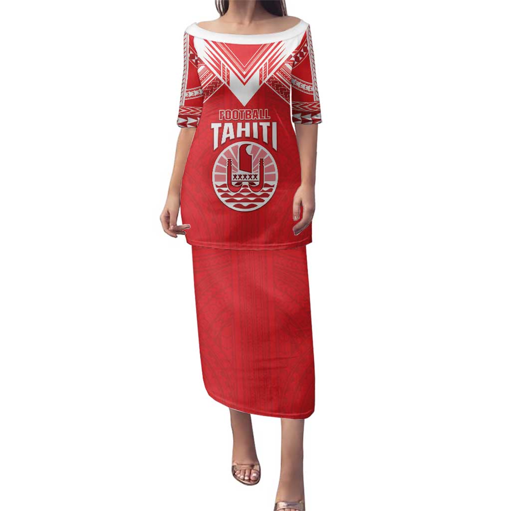 Custom Tahiti Football Family Matching Puletasi and Hawaiian Shirt Coat Of Arms Polynesian Tribal Pattern LT05 Mom's Dress Red - Polynesian Pride