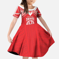 Custom Tahiti Football Family Matching Short Sleeve Bodycon Dress and Hawaiian Shirt Coat Of Arms Polynesian Tribal Pattern LT05 Daughter's Dress Red - Polynesian Pride