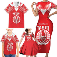 Custom Tahiti Football Family Matching Short Sleeve Bodycon Dress and Hawaiian Shirt Coat Of Arms Polynesian Tribal Pattern LT05 - Polynesian Pride