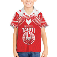 Custom Tahiti Football Kid Hawaiian Shirt Coat Of Arms Polynesian Tribal Pattern LT05 Kid Red - Polynesian Pride