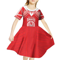 Custom Tahiti Football Kid Short Sleeve Dress Coat Of Arms Polynesian Tribal Pattern