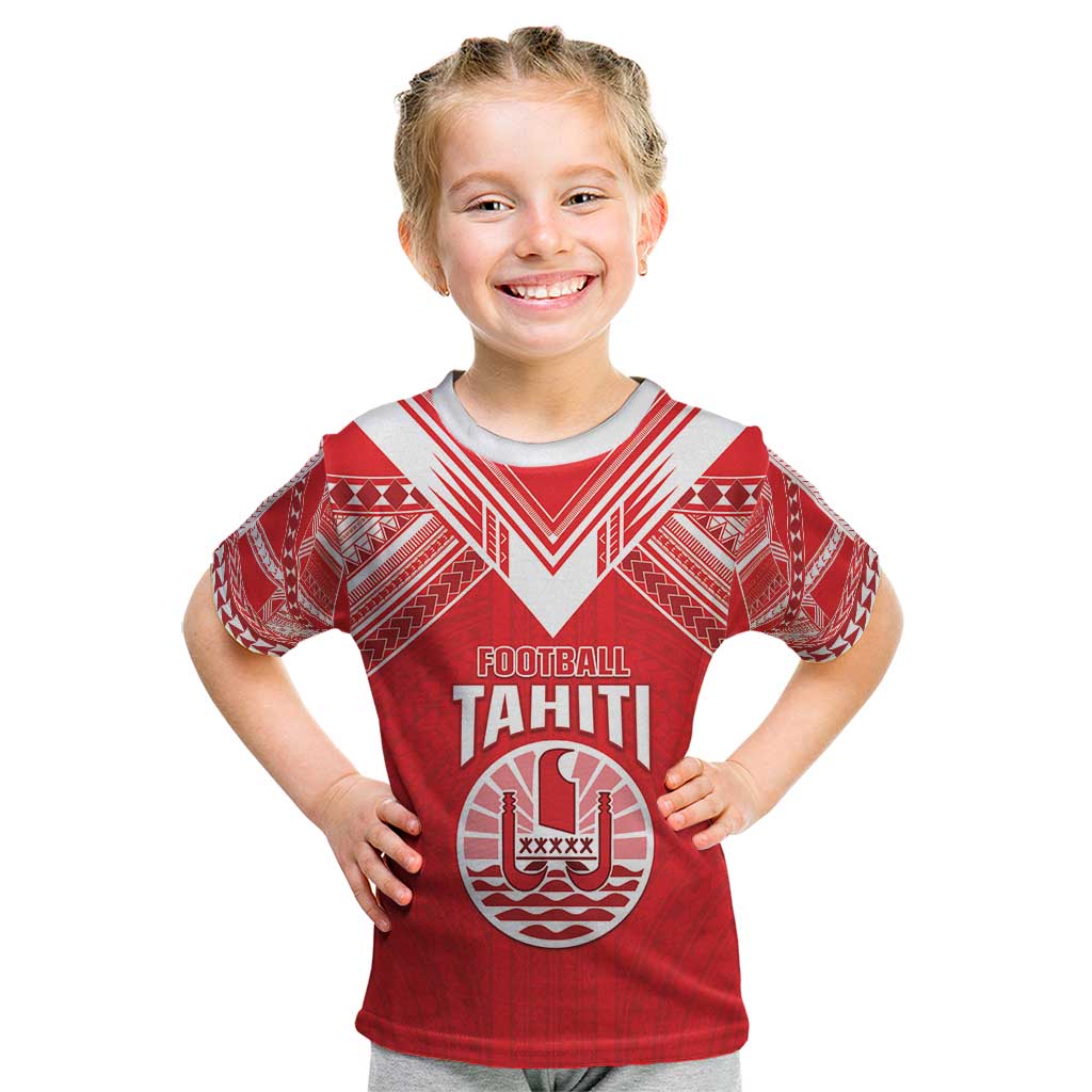 Custom Tahiti Football Kid T Shirt Coat Of Arms Polynesian Tribal Pattern LT05 Red - Polynesian Pride