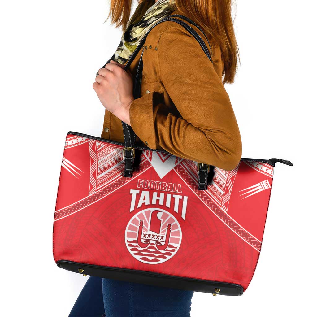 Tahiti Football Leather Tote Bag Coat Of Arms Polynesian Tribal Pattern LT05 Red - Polynesian Pride