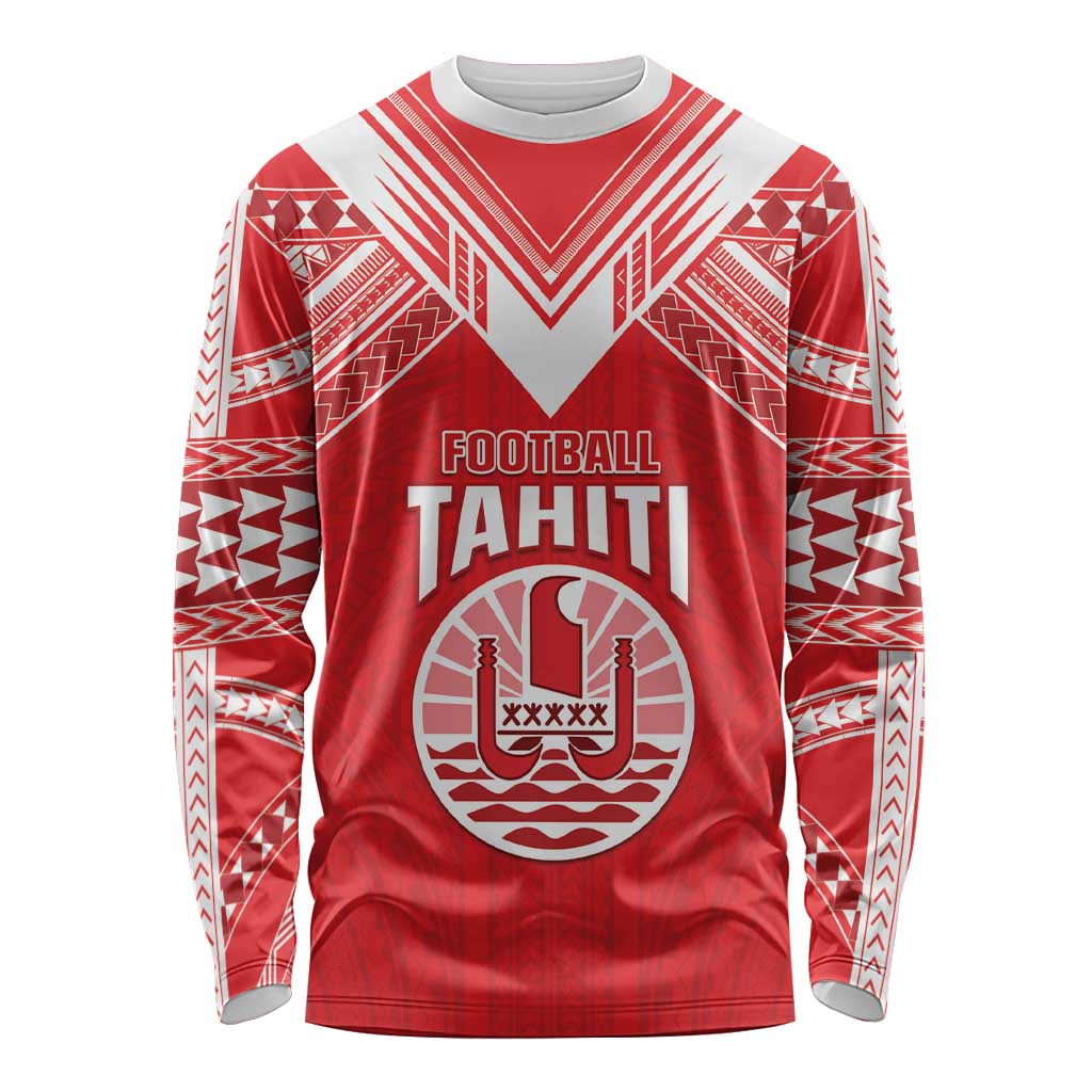 Custom Tahiti Football Long Sleeve Shirt Coat Of Arms Polynesian Tribal Pattern LT05 Unisex Red - Polynesian Pride