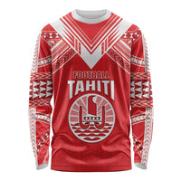 Custom Tahiti Football Long Sleeve Shirt Coat Of Arms Polynesian Tribal Pattern LT05 Unisex Red - Polynesian Pride