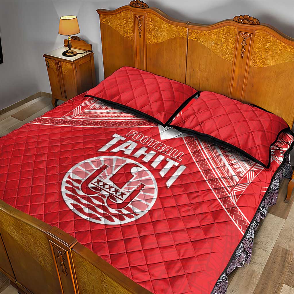 Tahiti Football Quilt Bed Set Coat Of Arms Polynesian Tribal Pattern
