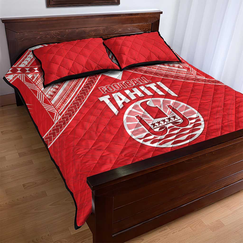 Tahiti Football Quilt Bed Set Coat Of Arms Polynesian Tribal Pattern