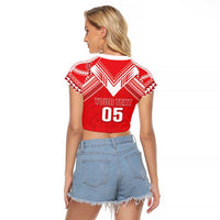 Custom Tahiti Football Raglan Cropped T Shirt Coat Of Arms Polynesian Tribal Pattern