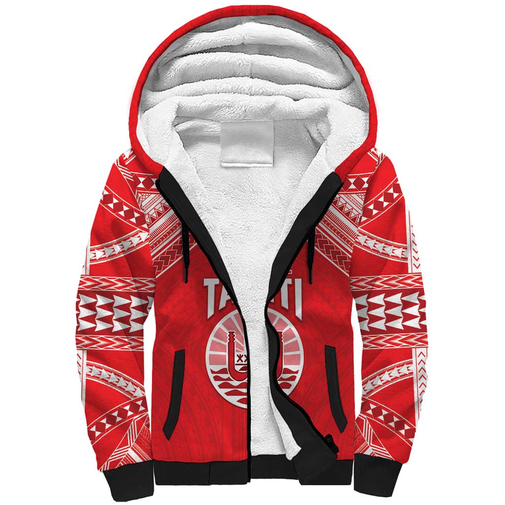 Custom Tahiti Football Sherpa Hoodie Coat Of Arms Polynesian Tribal Pattern