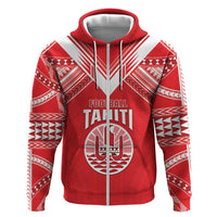 Custom Tahiti Football Zip Hoodie Coat Of Arms Polynesian Tribal Pattern LT05 Zip Hoodie Red - Polynesian Pride