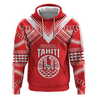 Custom Tahiti Football Zip Hoodie Coat Of Arms Polynesian Tribal Pattern LT05 Pullover Hoodie Red - Polynesian Pride