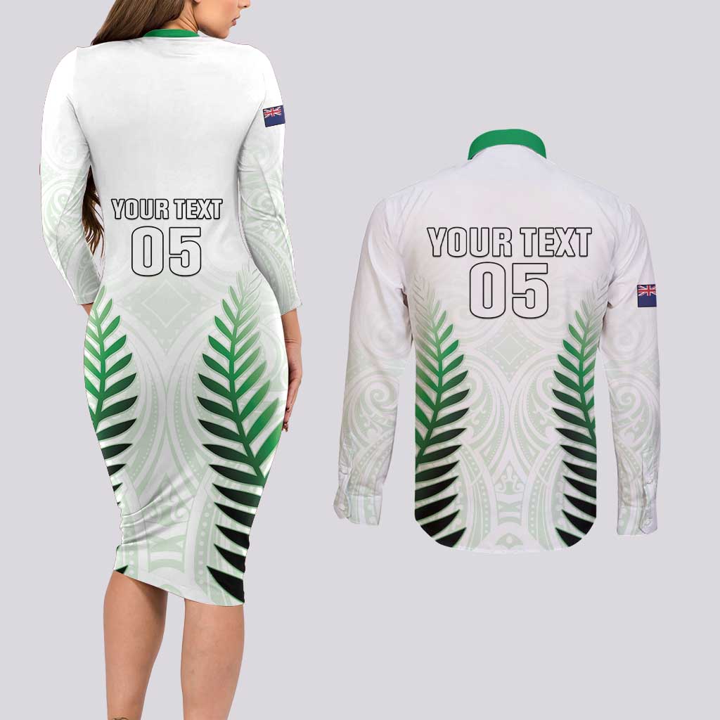 Custom New Zealand Fern Football Couples Matching Long Sleeve Bodycon Dress and Long Sleeve Button Shirt Simple Style LT05 - Polynesian Pride