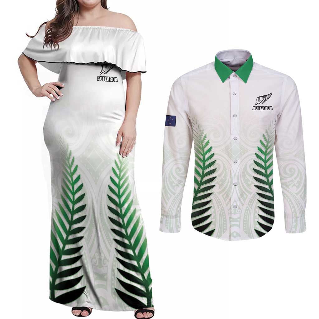 Custom New Zealand Fern Football Couples Matching Off Shoulder Maxi Dress and Long Sleeve Button Shirt Simple Style