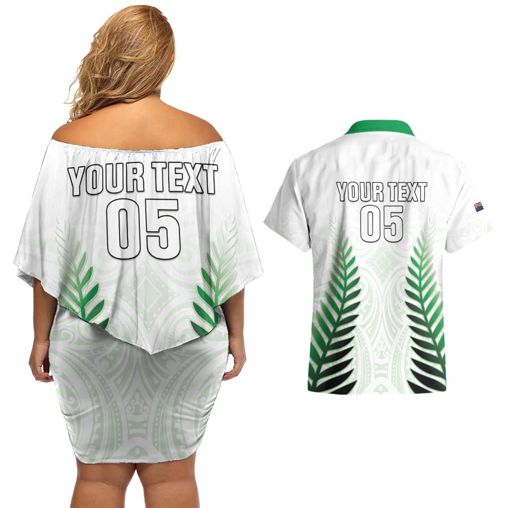 Custom New Zealand Fern Football Couples Matching Off Shoulder Short Dress and Hawaiian Shirt Simple Style