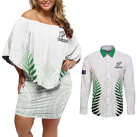 Custom New Zealand Fern Football Couples Matching Off Shoulder Short Dress and Long Sleeve Button Shirt Simple Style