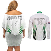 Custom New Zealand Fern Football Couples Matching Off Shoulder Short Dress and Long Sleeve Button Shirt Simple Style