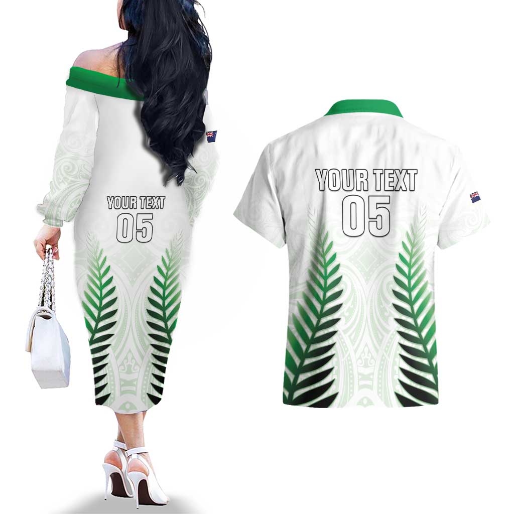 Custom New Zealand Fern Football Couples Matching Off The Shoulder Long Sleeve Dress and Hawaiian Shirt Simple Style