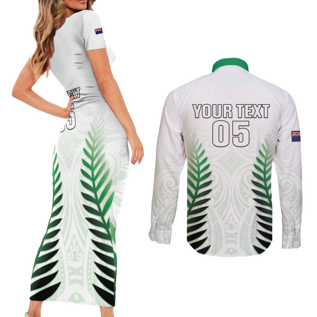 Custom New Zealand Fern Football Couples Matching Short Sleeve Bodycon Dress and Long Sleeve Button Shirt Simple Style LT05 - Polynesian Pride