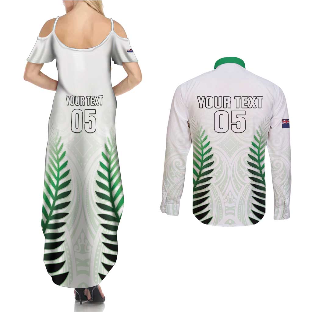 Custom New Zealand Fern Football Couples Matching Summer Maxi Dress and Long Sleeve Button Shirt Simple Style