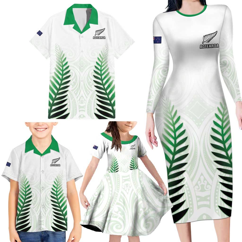 Custom New Zealand Fern Football Family Matching Long Sleeve Bodycon Dress and Hawaiian Shirt Simple Style LT05 - Polynesian Pride