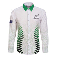 Custom New Zealand Fern Football Family Matching Long Sleeve Bodycon Dress and Hawaiian Shirt Simple Style LT05 Dad's Shirt - Long Sleeve White - Polynesian Pride