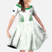 Custom New Zealand Fern Football Family Matching Mermaid Dress and Hawaiian Shirt Simple Style LT05 Daughter's Dress White - Polynesian Pride