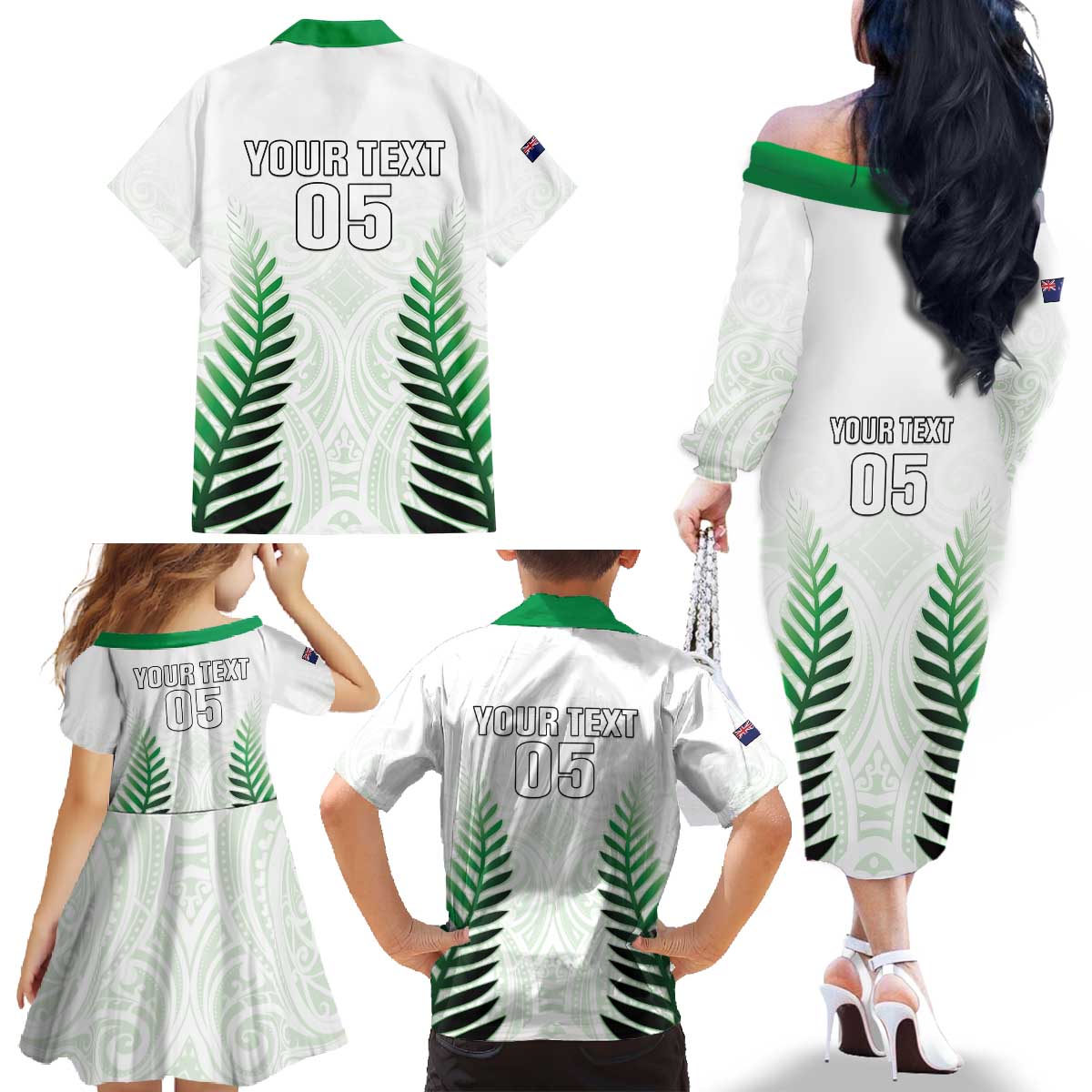 Custom New Zealand Fern Football Family Matching Off The Shoulder Long Sleeve Dress and Hawaiian Shirt Simple Style