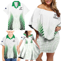 Custom New Zealand Fern Football Family Matching Off Shoulder Short Dress and Hawaiian Shirt Simple Style