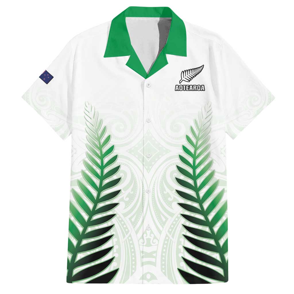 Custom New Zealand Fern Football Family Matching Puletasi and Hawaiian Shirt Simple Style LT05 Dad's Shirt - Short Sleeve White - Polynesian Pride