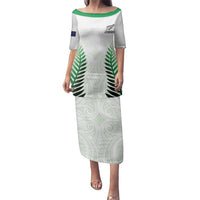 Custom New Zealand Fern Football Family Matching Puletasi and Hawaiian Shirt Simple Style LT05 Mom's Dress White - Polynesian Pride