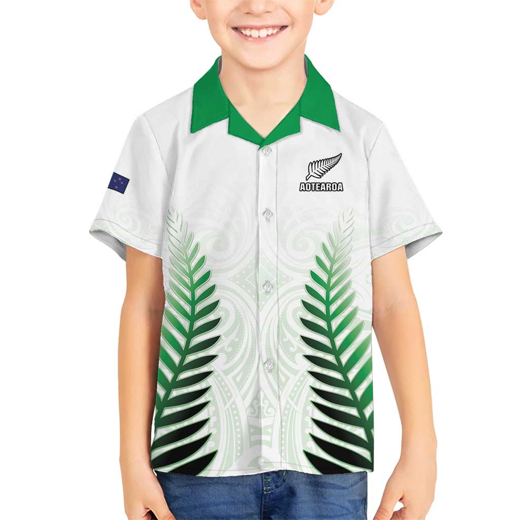 Custom New Zealand Fern Football Family Matching Puletasi and Hawaiian Shirt Simple Style LT05 Son's Shirt White - Polynesian Pride