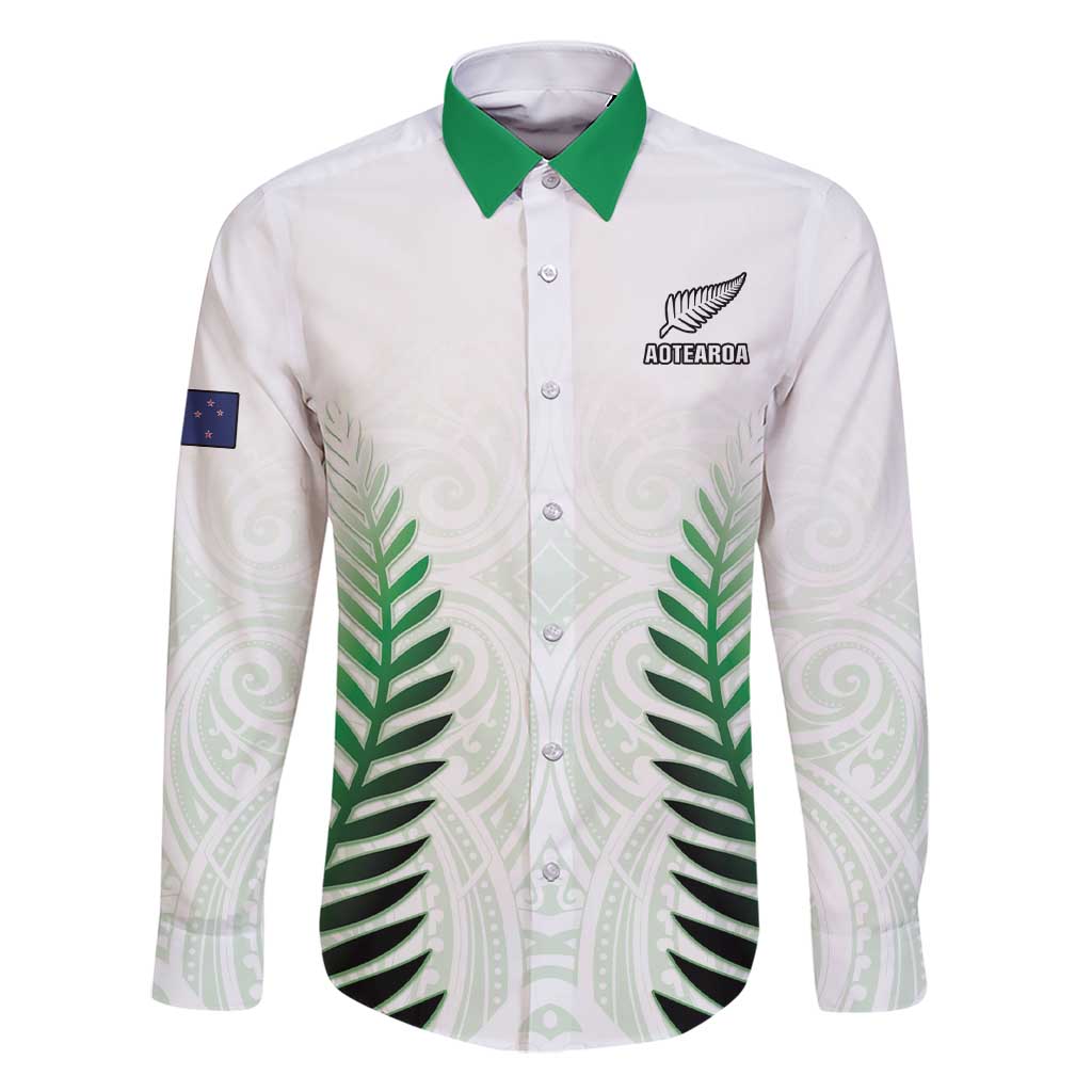Custom New Zealand Fern Football Family Matching Short Sleeve Bodycon Dress and Hawaiian Shirt Simple Style LT05 Dad's Shirt - Long Sleeve White - Polynesian Pride
